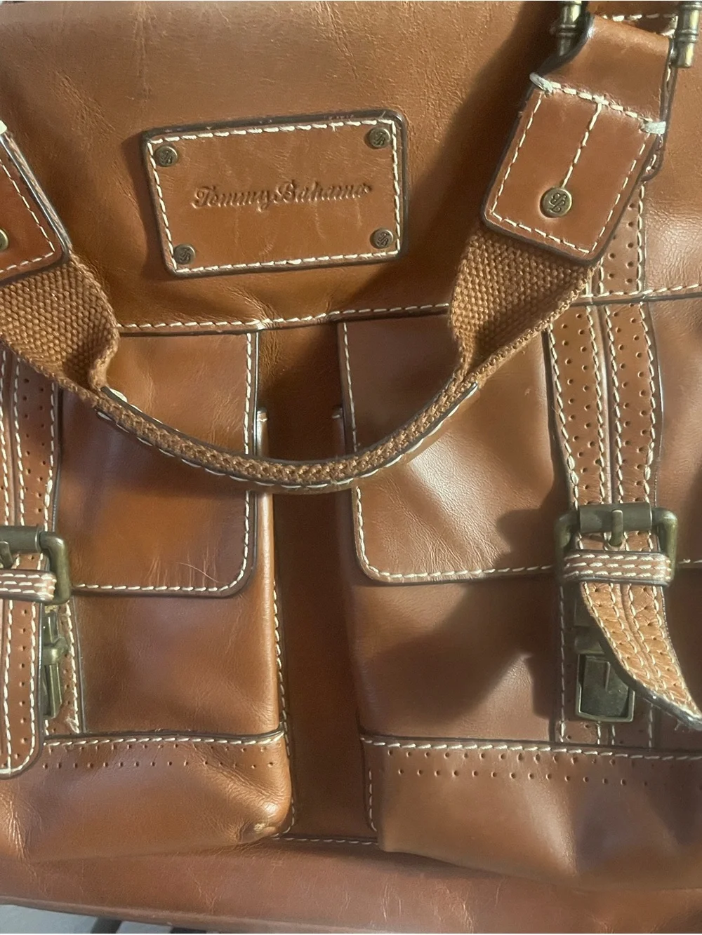 Retired Tommy Bahama Back 9 Leather Briefcase Messenger Bag Cognac like new